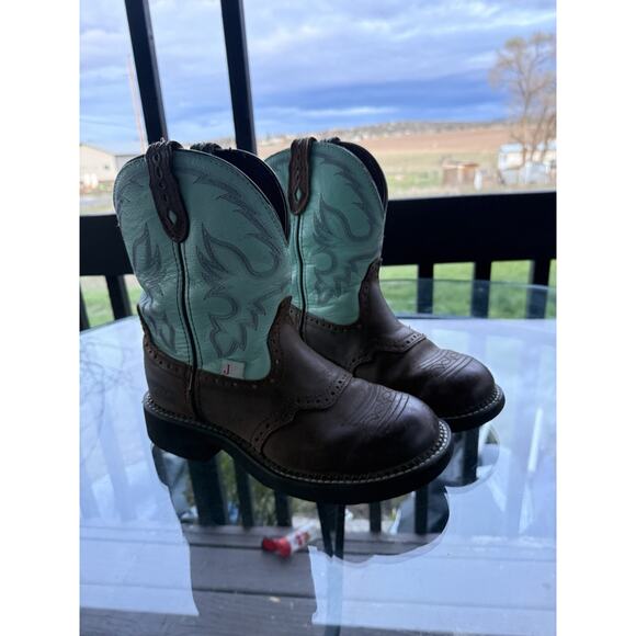 Justin Gypsy Cowboy Boots Brown Turquoise Teal L9981 Women Size 7 B - Picture 6 of 6